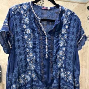 BEAUTIFUL! Johnny Was Women XL Allover Embroidered Short Sleeve Tunic Boho Chic